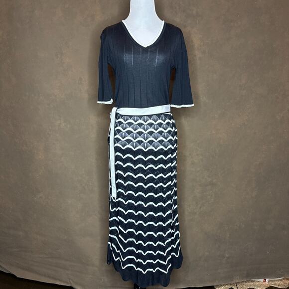 Giorgio Grati Italy Black White Knit Dress Size 46 Scallop Hem $1200 Tag NWT - Picture 1 of 12